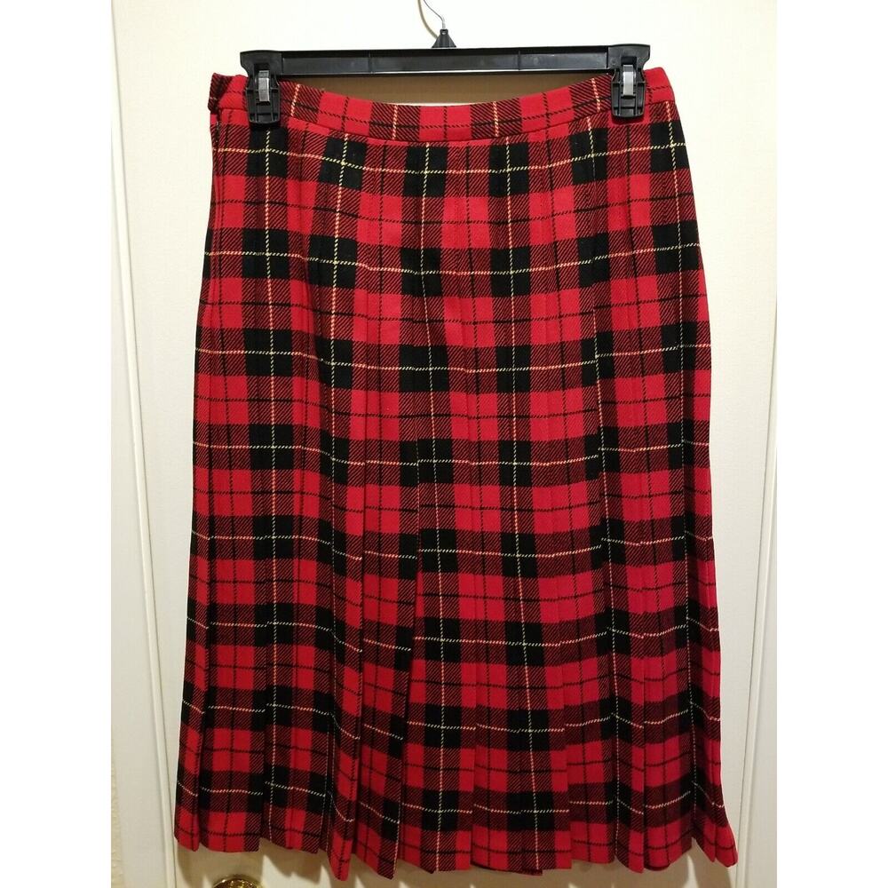 Vintage Pendleton Pleated Below‎ Knee Skirt Womens Size 14P Plaid Red Black Wool - Picture 3 of 8